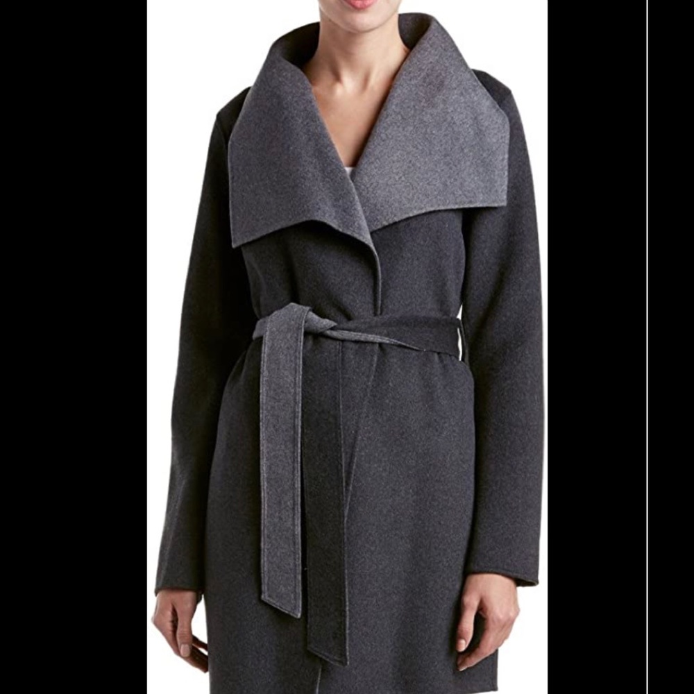 Tahari grey wool wrap coat size S